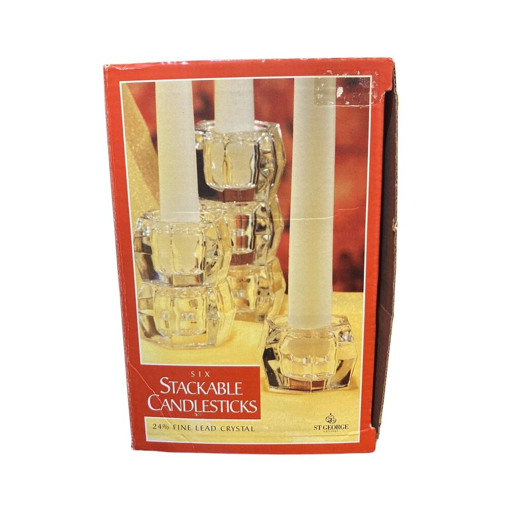 Set of 6, Vintage Fine Lead Crystal Stackable‎ Candlesticks, St. George Crystal